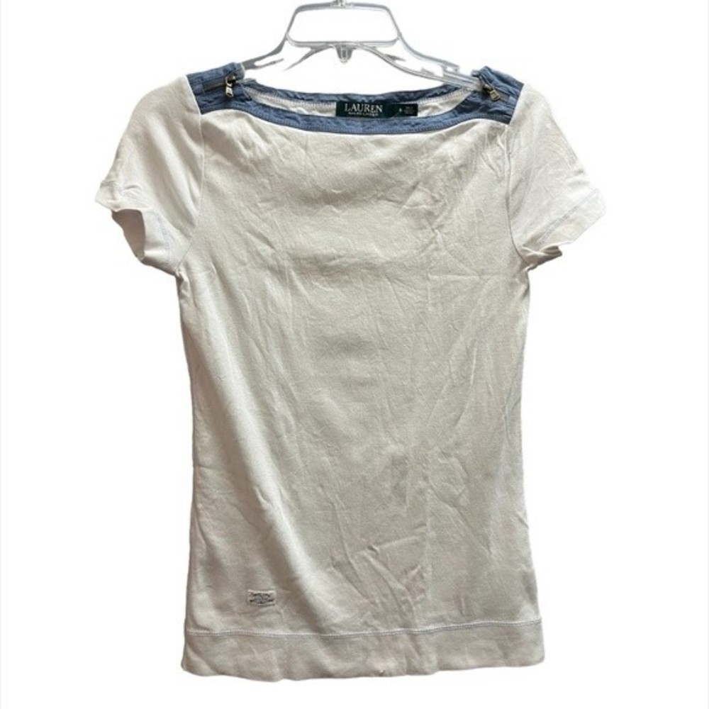 Ralph Lauren White Short Sleeve Top with Zipper Accents